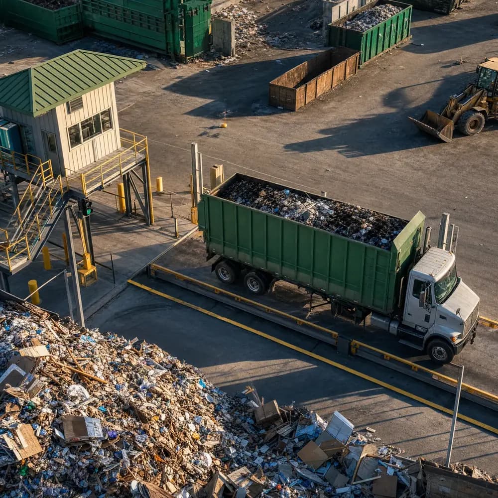 Certified truck scales platform at a Clearwater FL transfer station with a commercial hauler being weighed