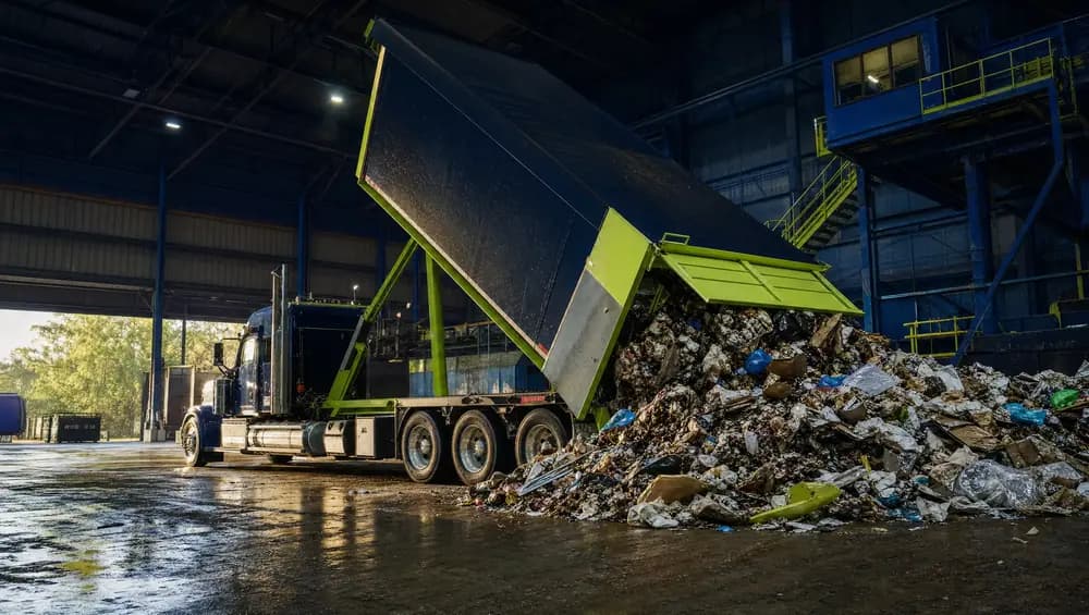 Truck pulling onto certified scales at recycling transfer station in Clearwater Florida